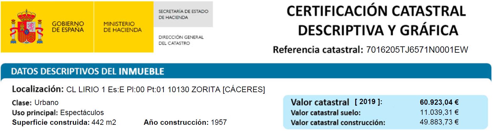 CERTIFICACIÓN CATASTRAL